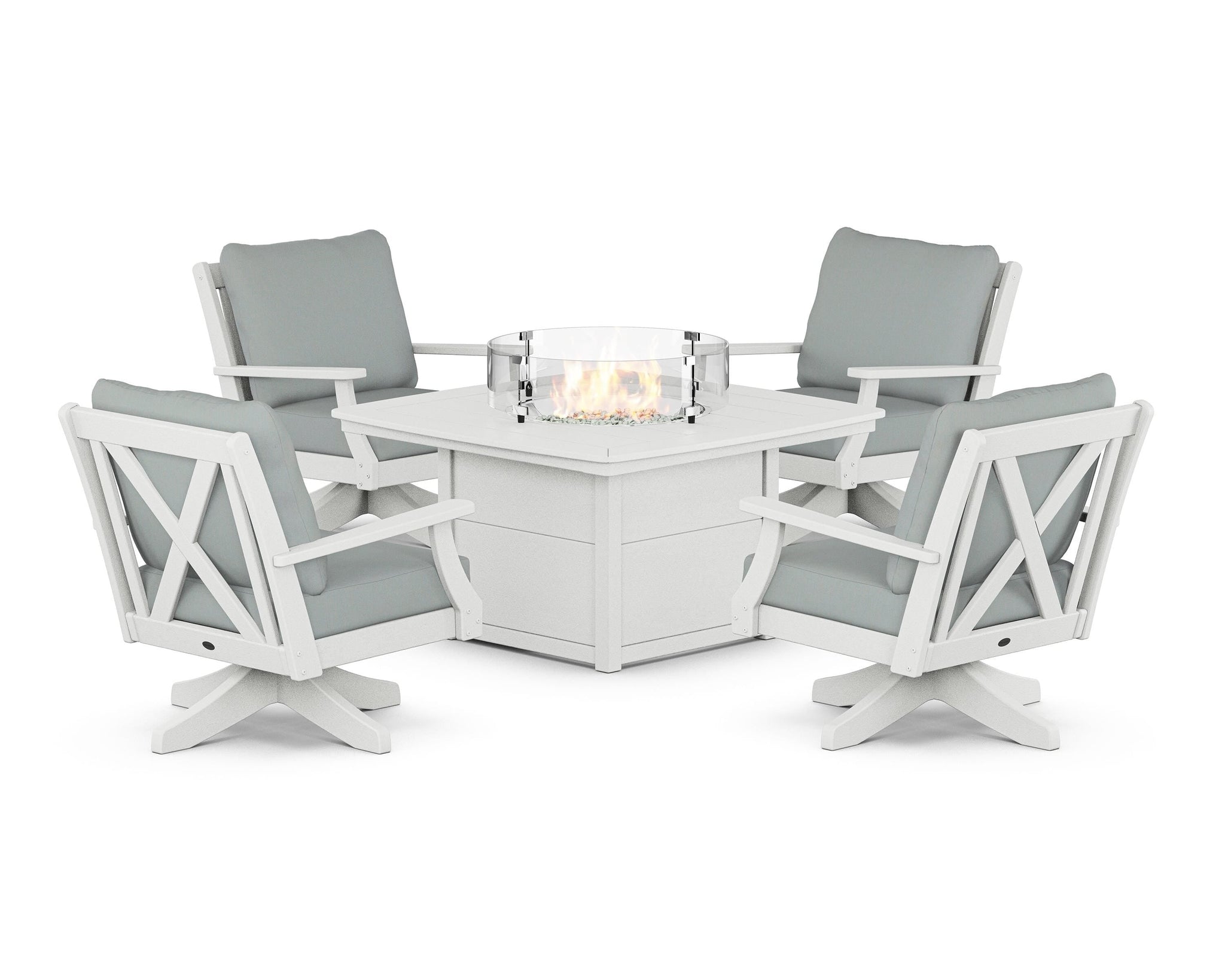 Braxton 5-Piece Deep Seating Swivel Conversation Set with Fire Pit Table