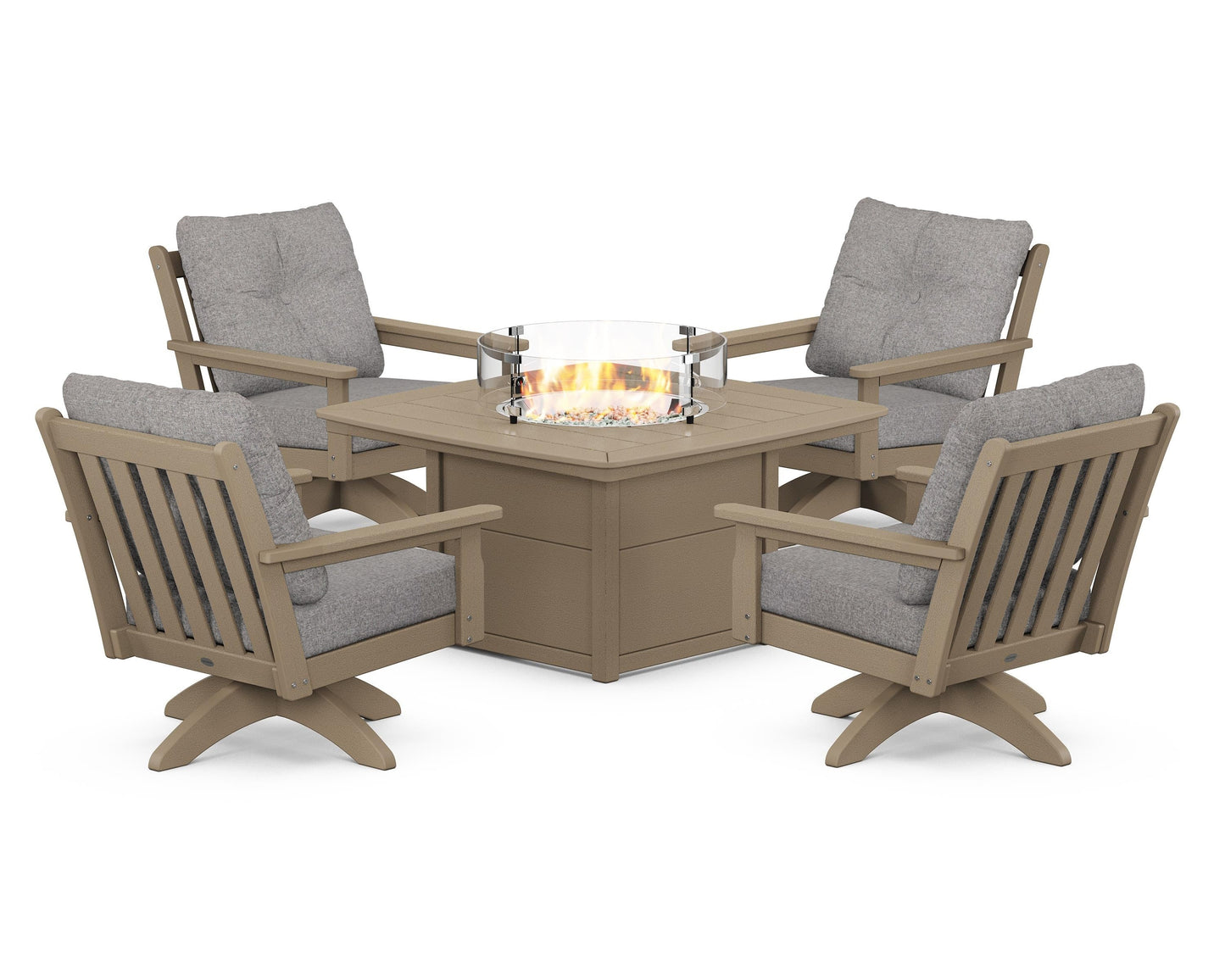 Vineyard 5-Piece Deep Seating Swivel Conversation Set with Fire Pit Table