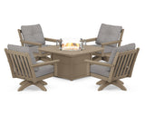 Vineyard 5-Piece Deep Seating Swivel Conversation Set with Fire Pit Table