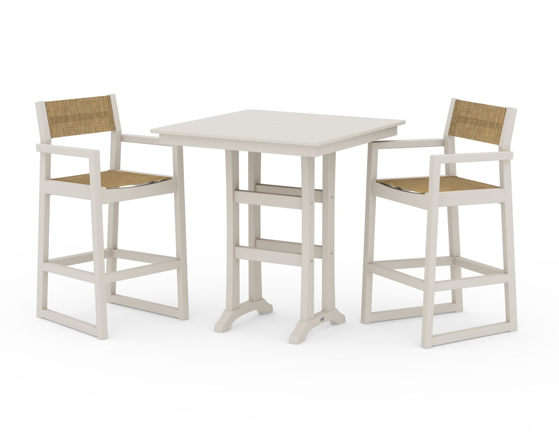 EDGE Sling Arm Chair 3-Piece Farmhouse Bar Set with Trestle Legs