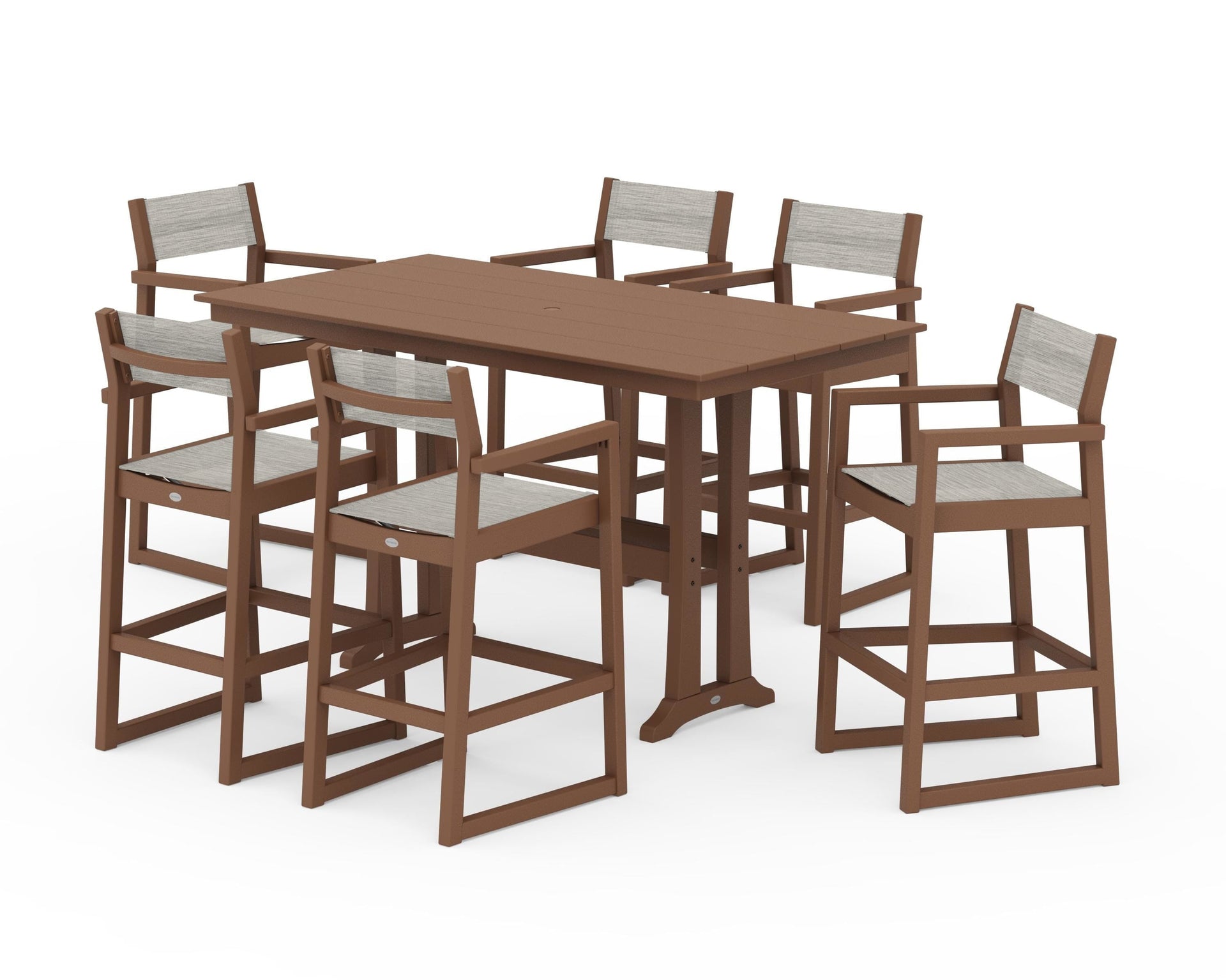 EDGE Sling Arm Chair 7-Piece Farmhouse Bar Set with Trestle Legs