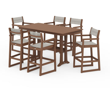 EDGE Sling Arm Chair 7-Piece Farmhouse Bar Set with Trestle Legs