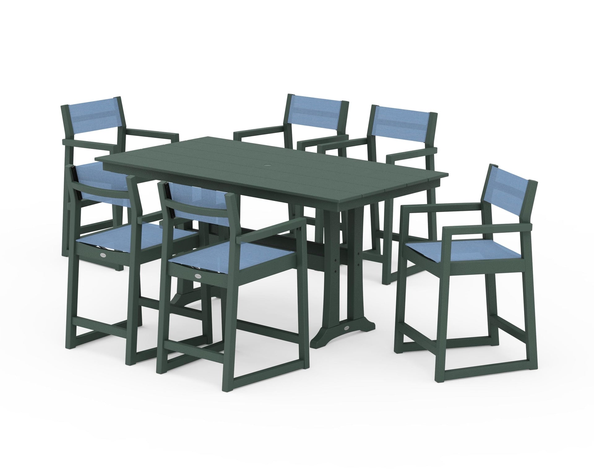 EDGE Sling Arm Chair 7-Piece Farmhouse Counter Set with Trestle Legs