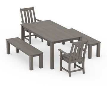 Vineyard 5-Piece Parsons Dining Set with Benches