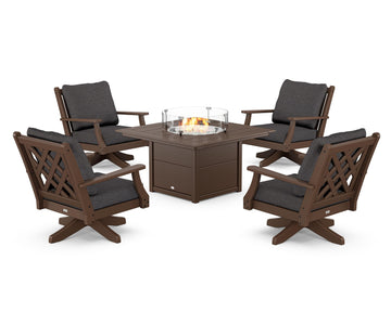 Wovendale 5-Piece Deep Seating Swivel Conversation Set with Fire Pit Table