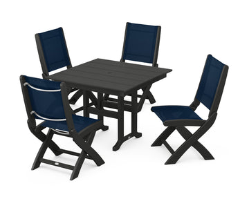 Coastal Folding Side Chair 5-Piece Farmhouse Dining Set
