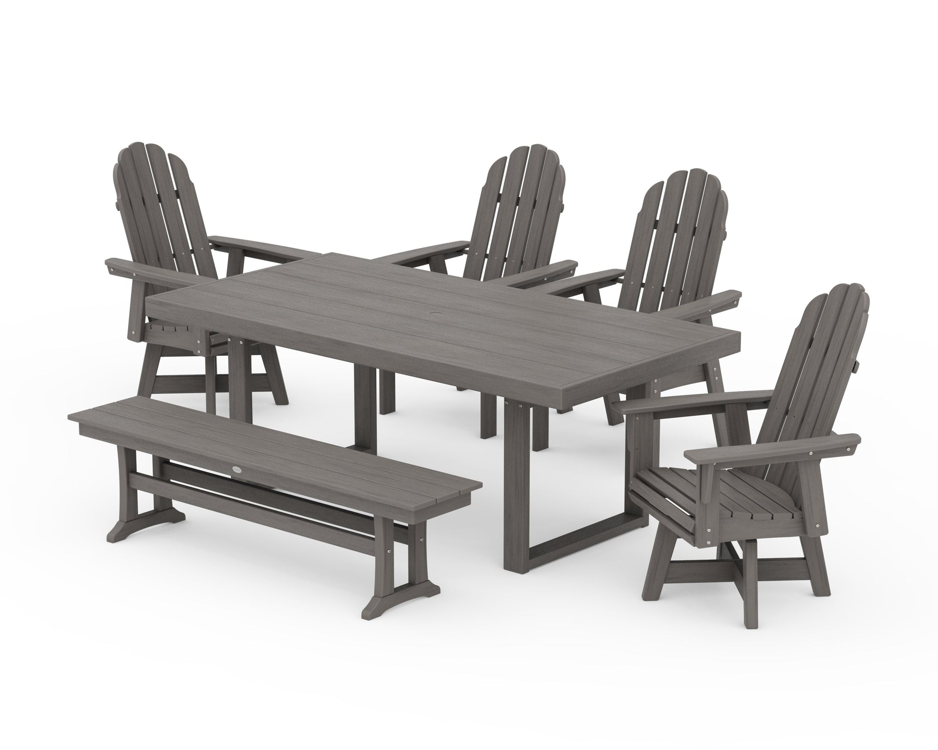 Vineyard Curveback Adirondack Swivel Chair 6-Piece Dining Set with Bench