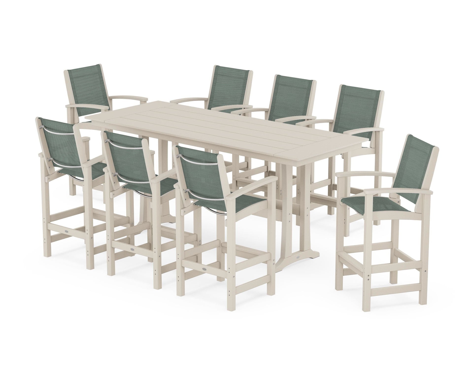 Coastal 9-Piece Farmhouse Bar Set with Trestle Legs