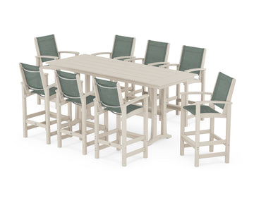 Coastal 9-Piece Farmhouse Bar Set with Trestle Legs