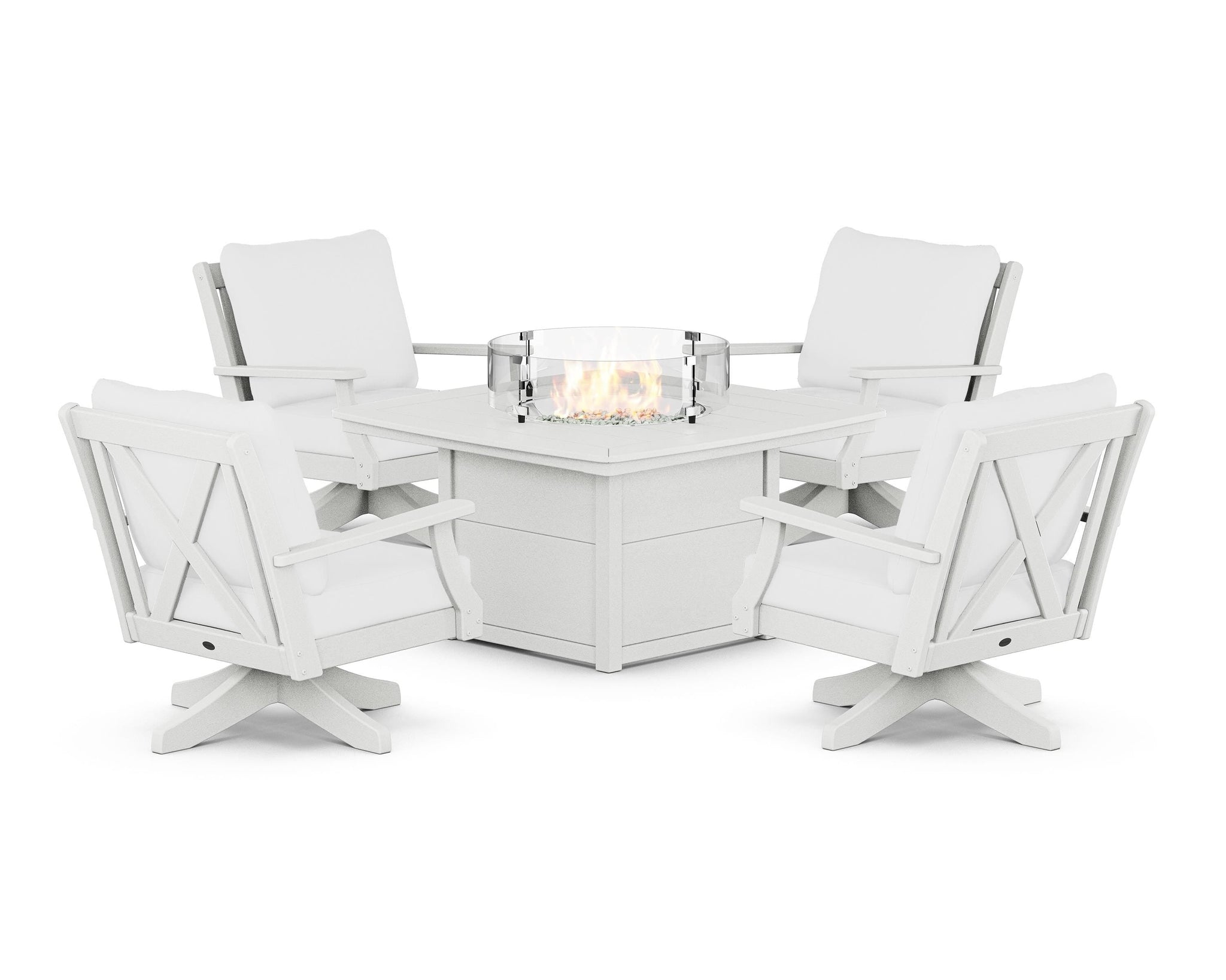 Braxton 5-Piece Deep Seating Swivel Conversation Set with Fire Pit Table