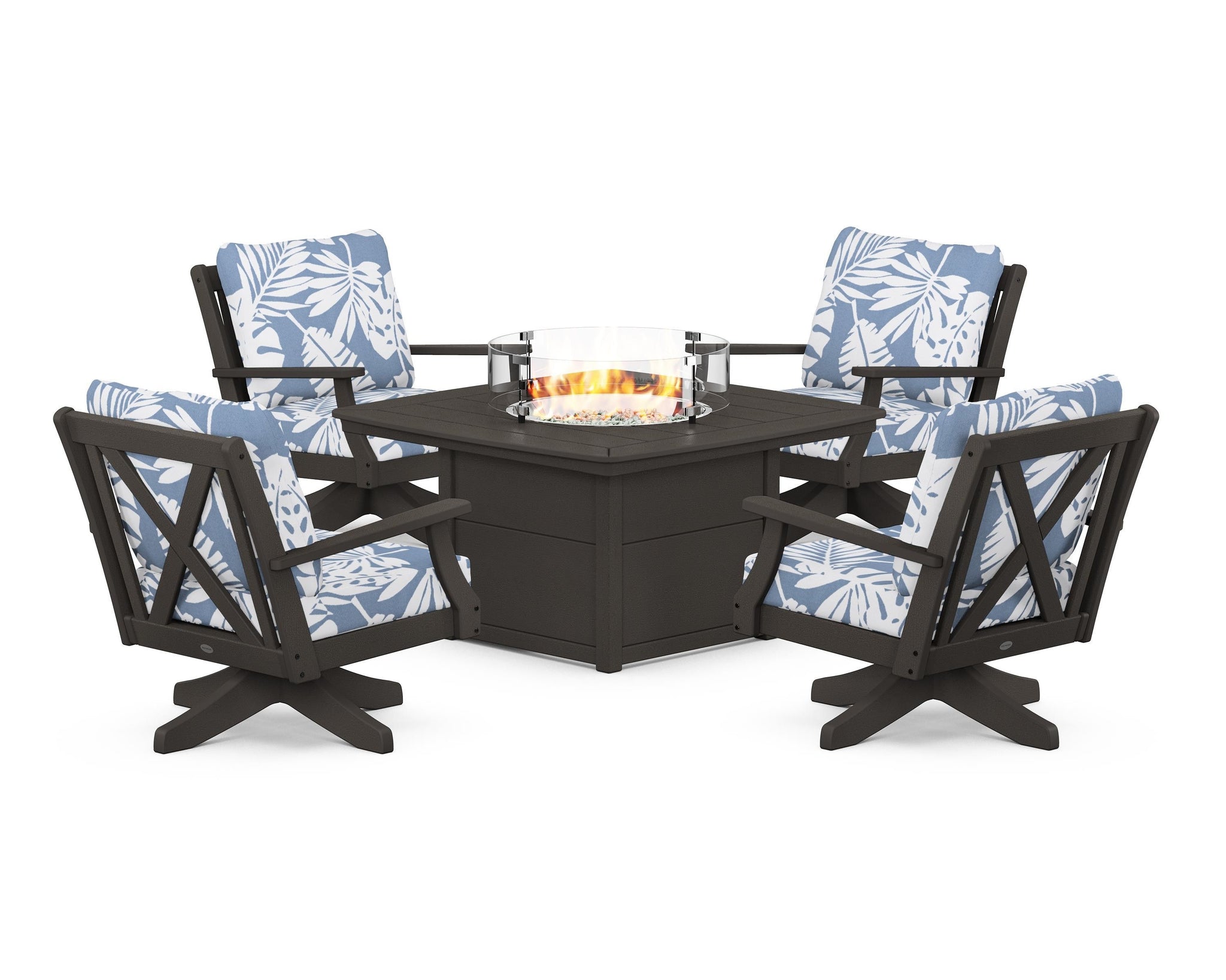 Braxton 5-Piece Deep Seating Swivel Conversation Set with Fire Pit Table