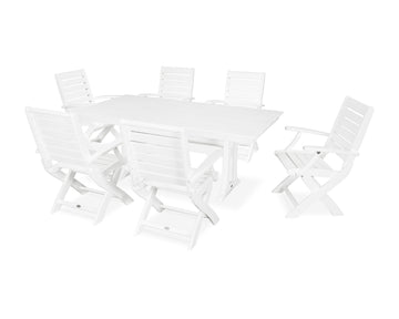 Signature Folding Chair 7-Piece Farmhouse Dining Set with Trestle Legs