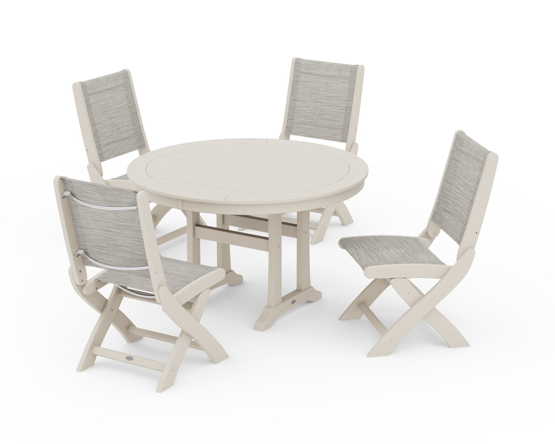 Coastal Folding Side Chair 5-Piece Round Dining Set With Trestle Legs