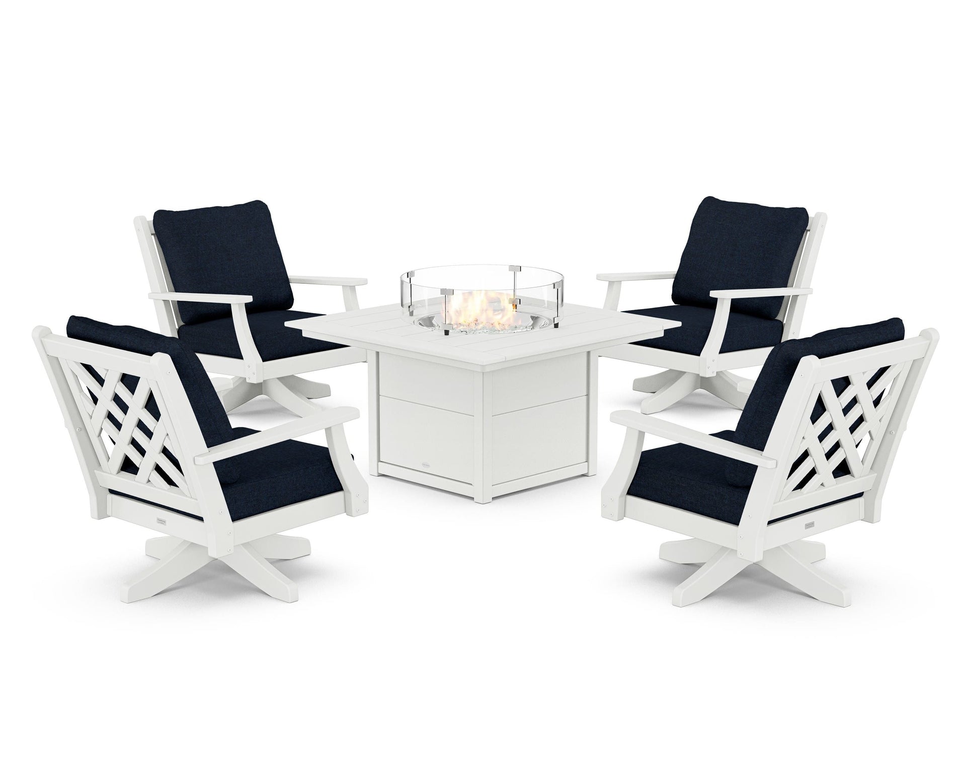Wovendale 5-Piece Deep Seating Swivel Conversation Set with Fire Pit Table