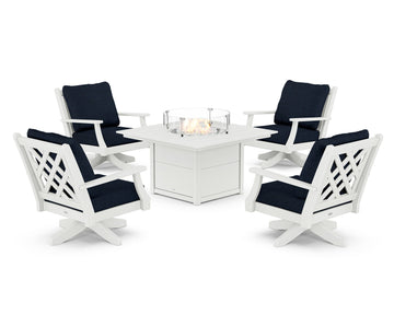 Wovendale 5-Piece Deep Seating Swivel Conversation Set with Fire Pit Table