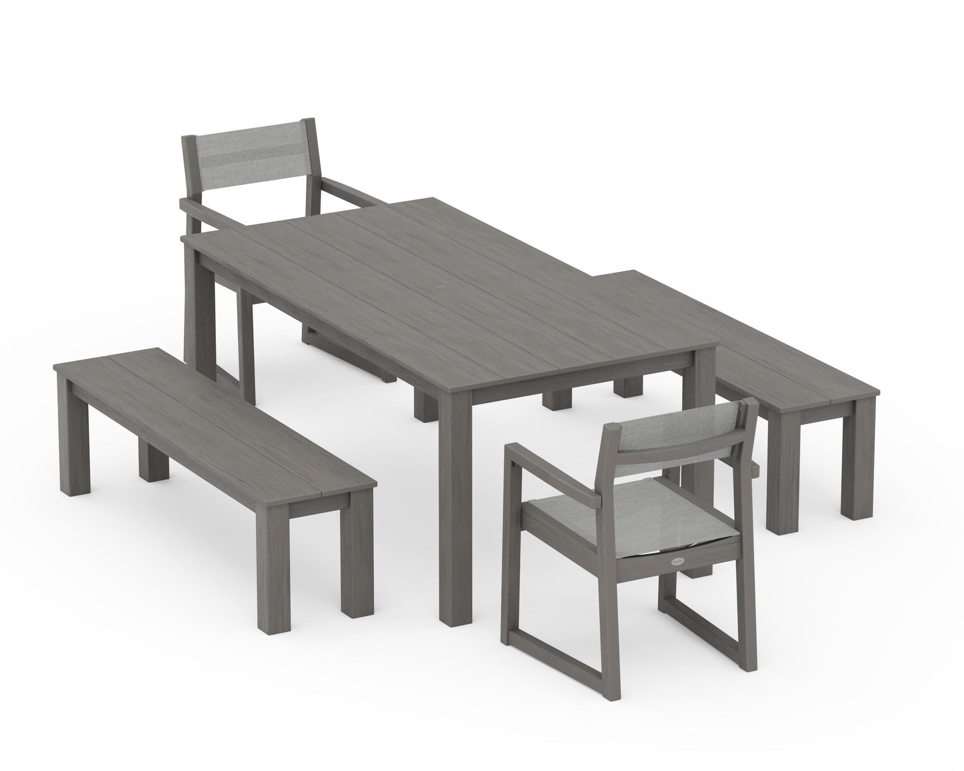 EDGE Sling Arm Chair 5-Piece Parsons Dining Set with Benches