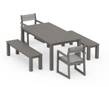 EDGE Sling Arm Chair 5-Piece Parsons Dining Set with Benches