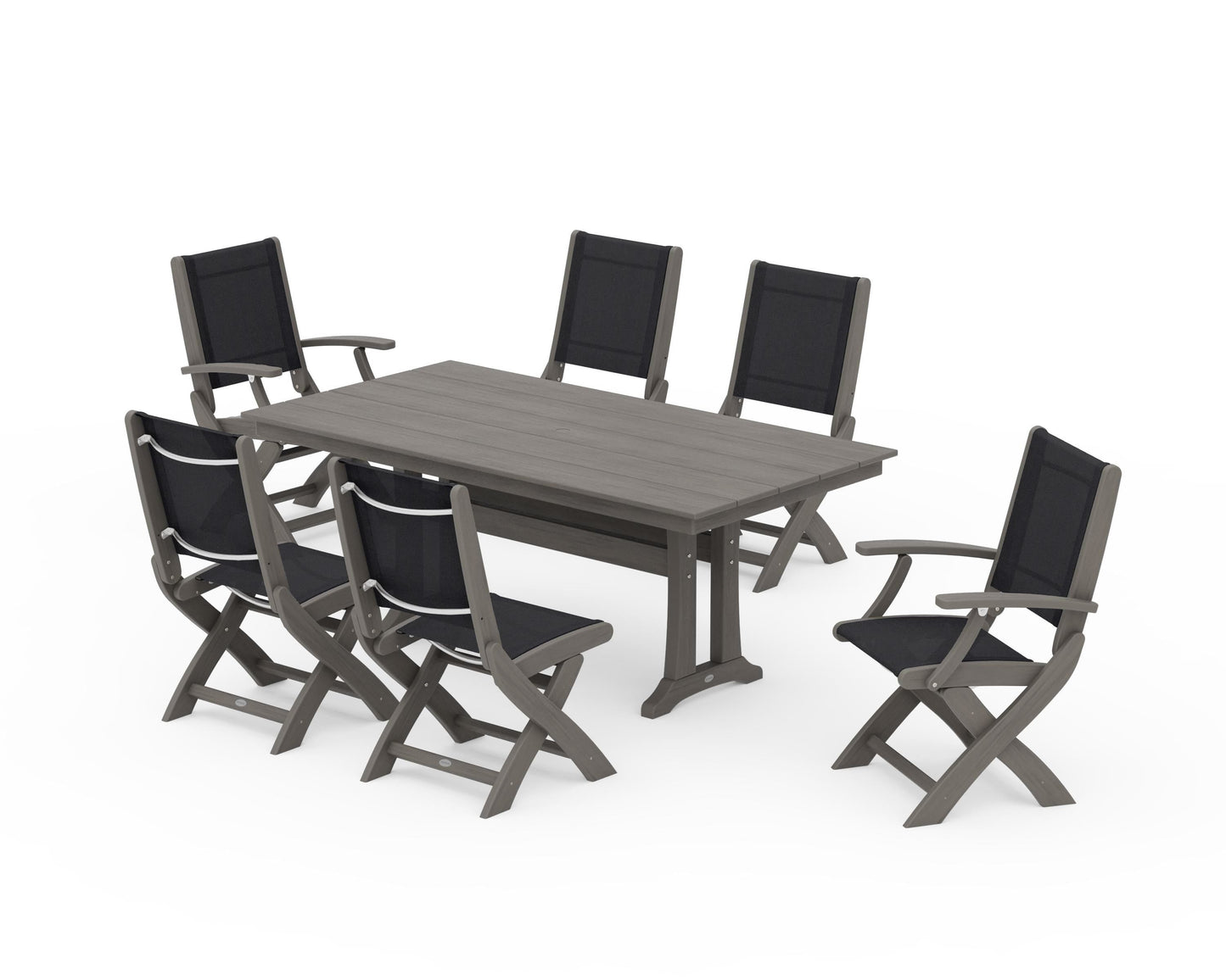 Coastal Folding Chair 7-Piece Farmhouse Dining Set with Trestle Legs