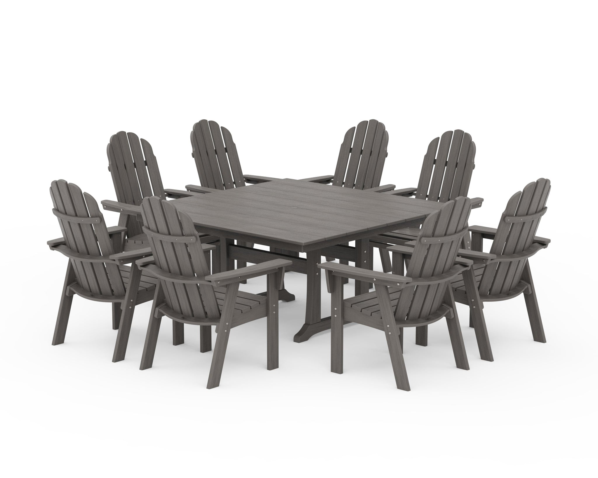 Vineyard Curveback Adirondack 9-Piece Square Farmhouse Dining Set with Trestle Legs