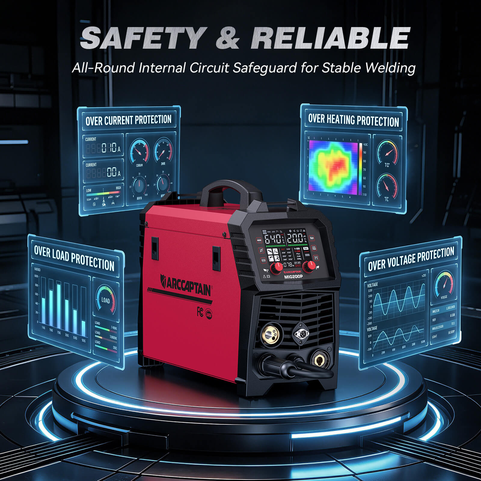 Arccaptain MIG200P Welder 7-in-1 Pulse MIG 200A Synergic Dual Voltage 110/220V New