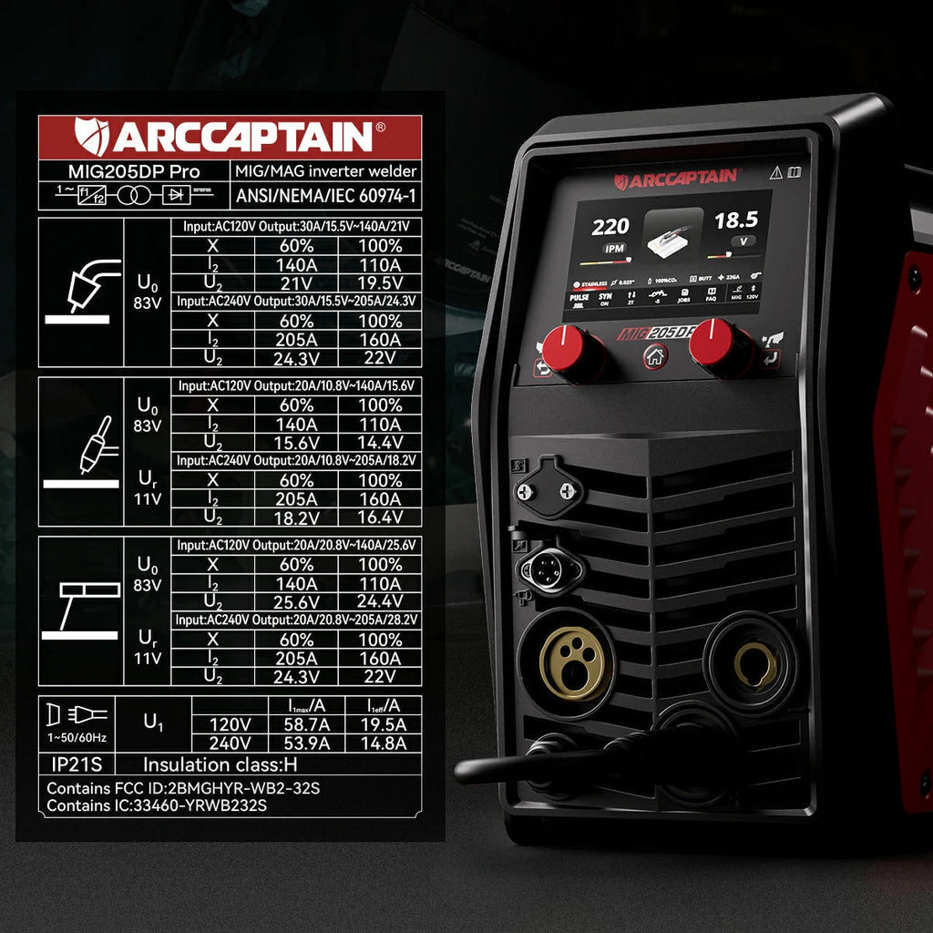 Arccaptain MIG205DP Pro MIG Welder Multi-Process Double Pulse For Alumnium 120V/240V New