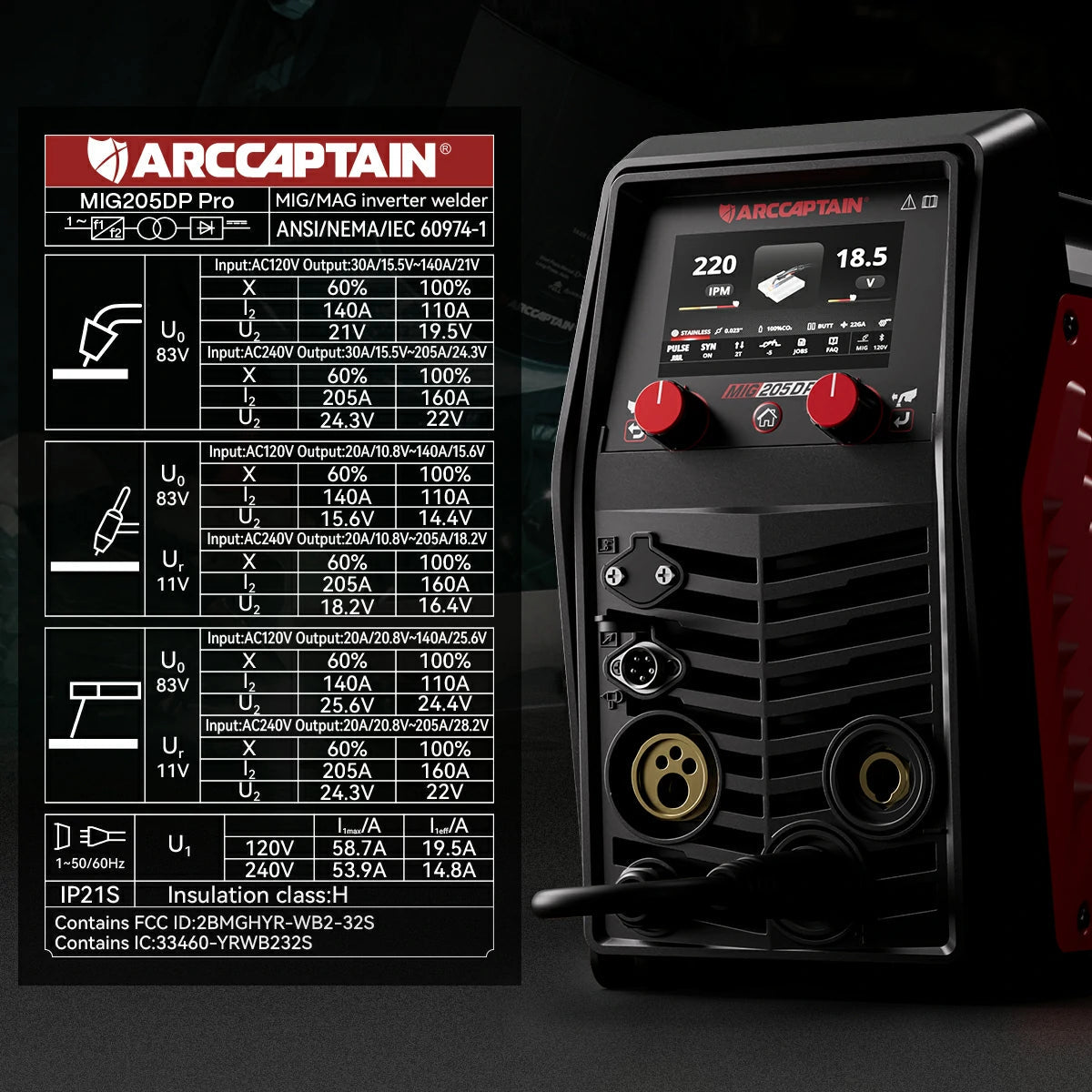 Arccaptain MIG205DP Pro MIG Welder Multi-Process Double Pulse For Alumnium 120V/240V New