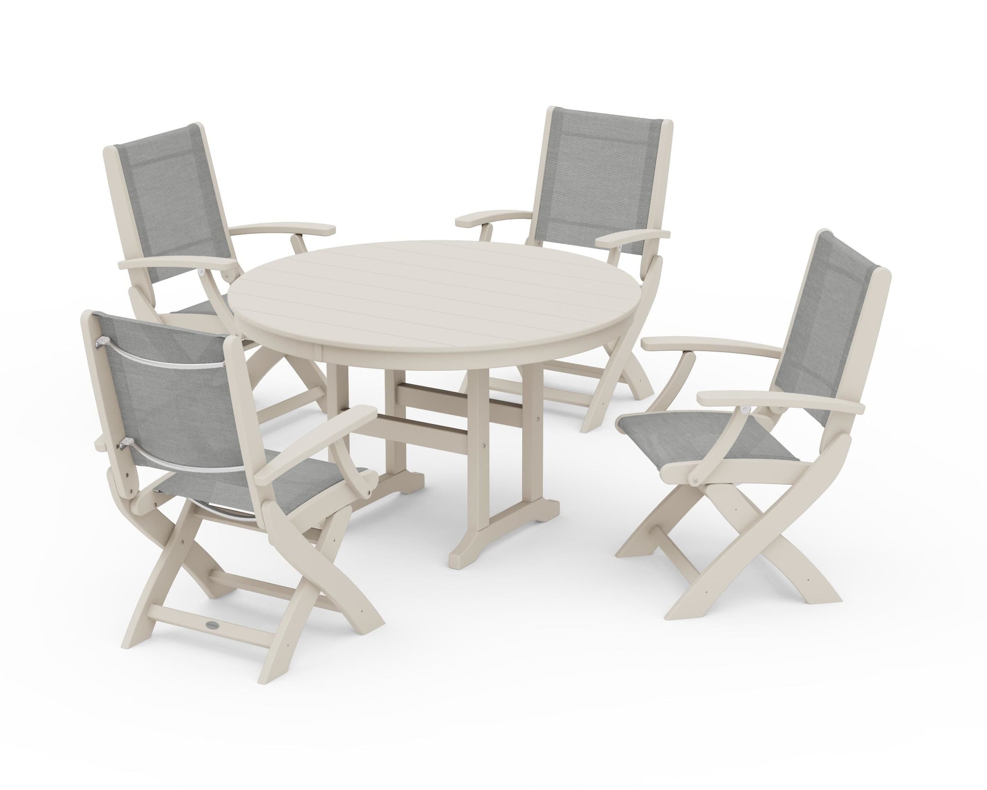 Coastal Folding Chair 5-Piece Round Dining Set