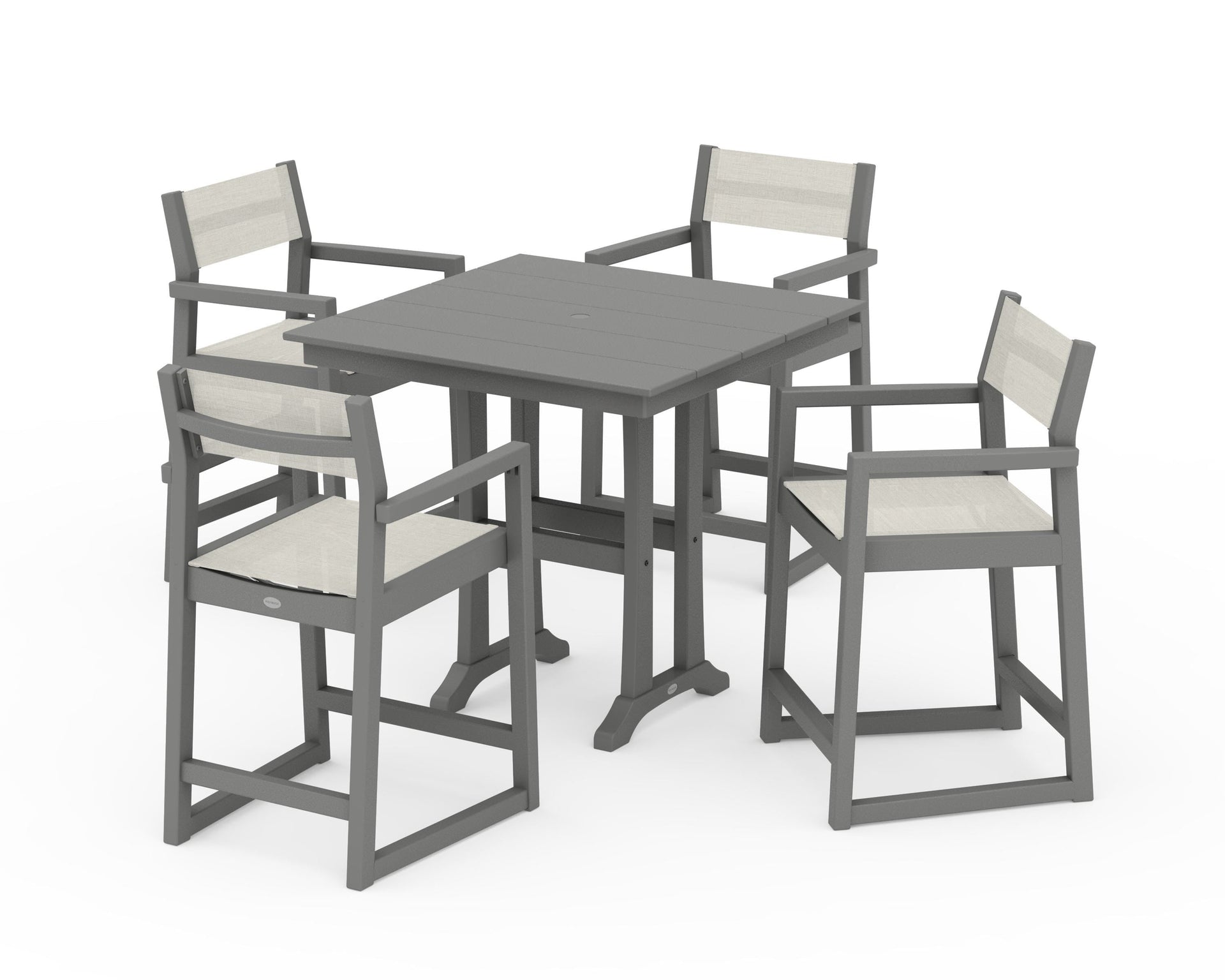 EDGE Sling Arm Chair 5-Piece Farmhouse Counter Set with Trestle Legs