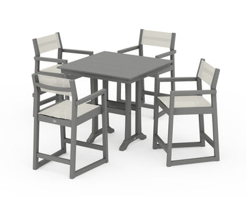 EDGE Sling Arm Chair 5-Piece Farmhouse Counter Set with Trestle Legs