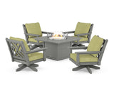 Chippendale 5-Piece Deep Seating Swivel Conversation Set with Fire Pit Table