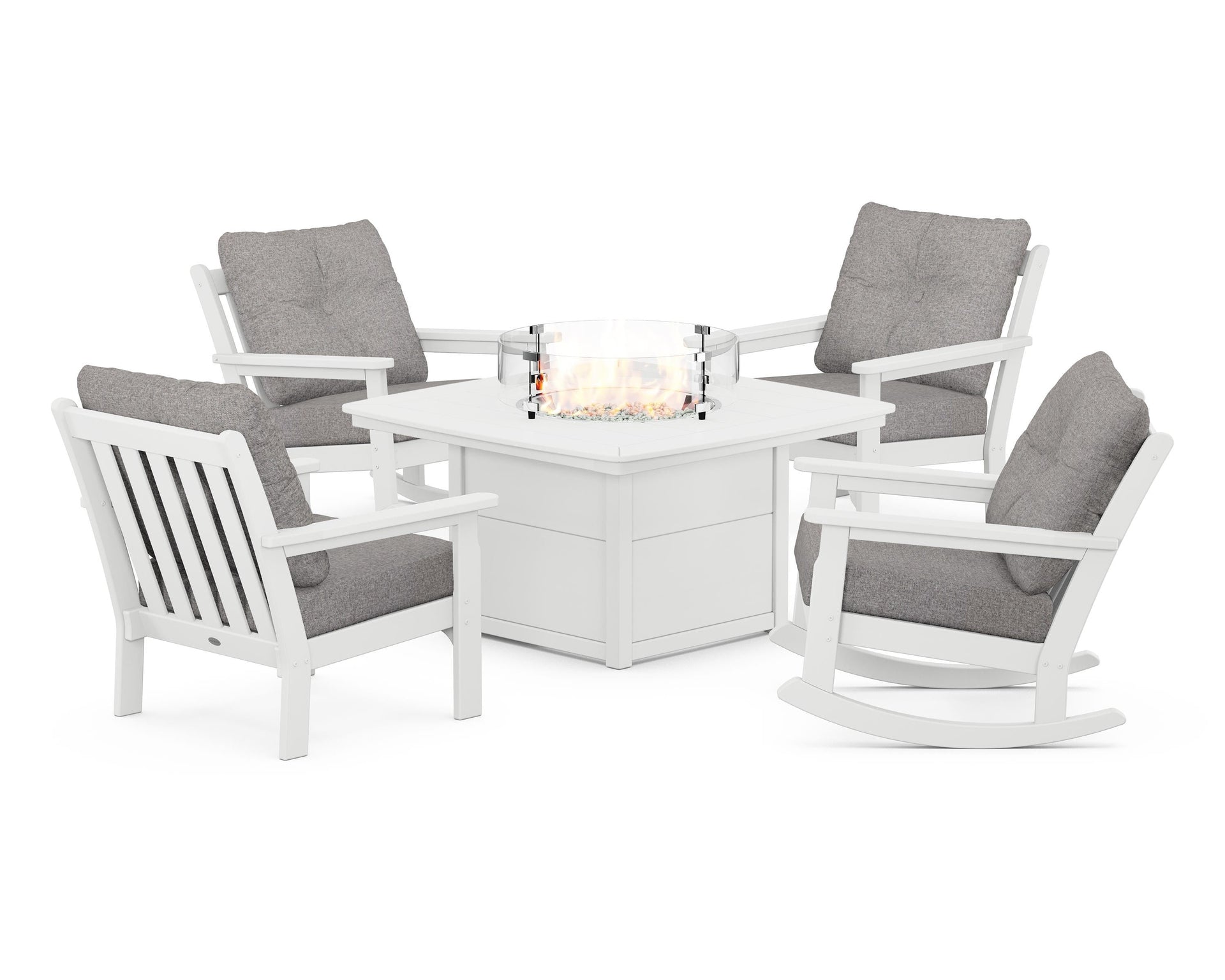 Vineyard 5-Piece Deep Seating Rocking Chair Conversation Set with Fire Pit Table