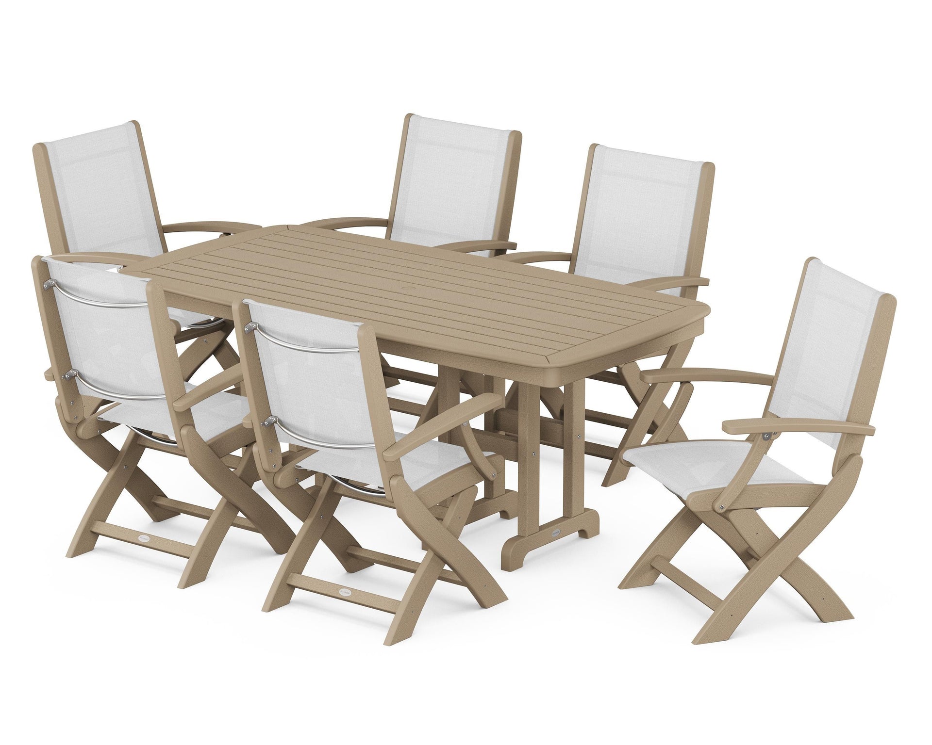 Coastal Folding Arm Chair 7-Piece Dining Set