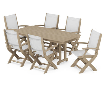 Coastal Folding Arm Chair 7-Piece Dining Set
