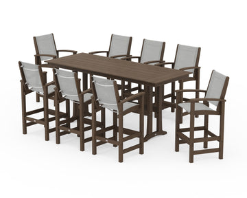Coastal 9-Piece Farmhouse Bar Set with Trestle Legs