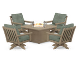 Vineyard 5-Piece Deep Seating Swivel Conversation Set with Fire Pit Table