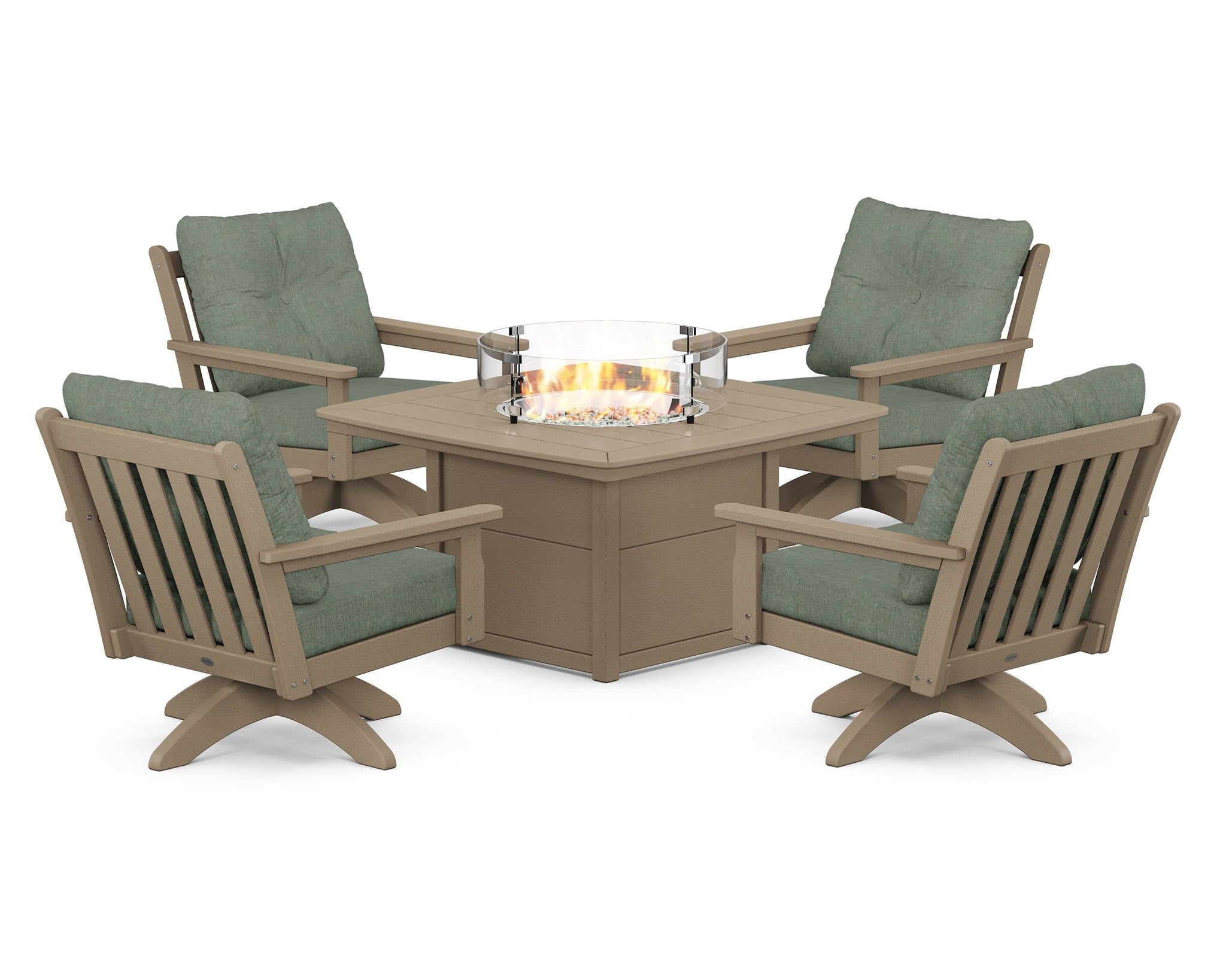 Vineyard 5-Piece Deep Seating Swivel Conversation Set with Fire Pit Table