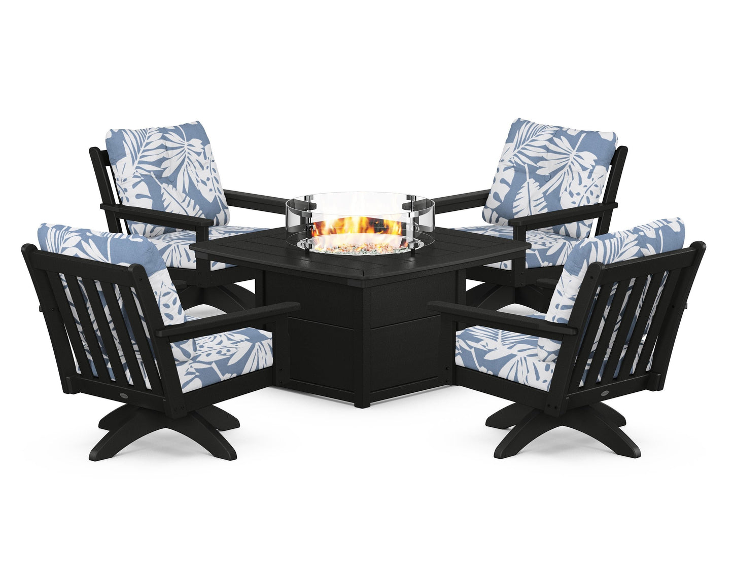 Vineyard 5-Piece Deep Seating Swivel Conversation Set with Fire Pit Table
