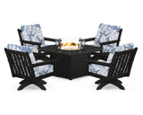 Vineyard 5-Piece Deep Seating Swivel Conversation Set with Fire Pit Table