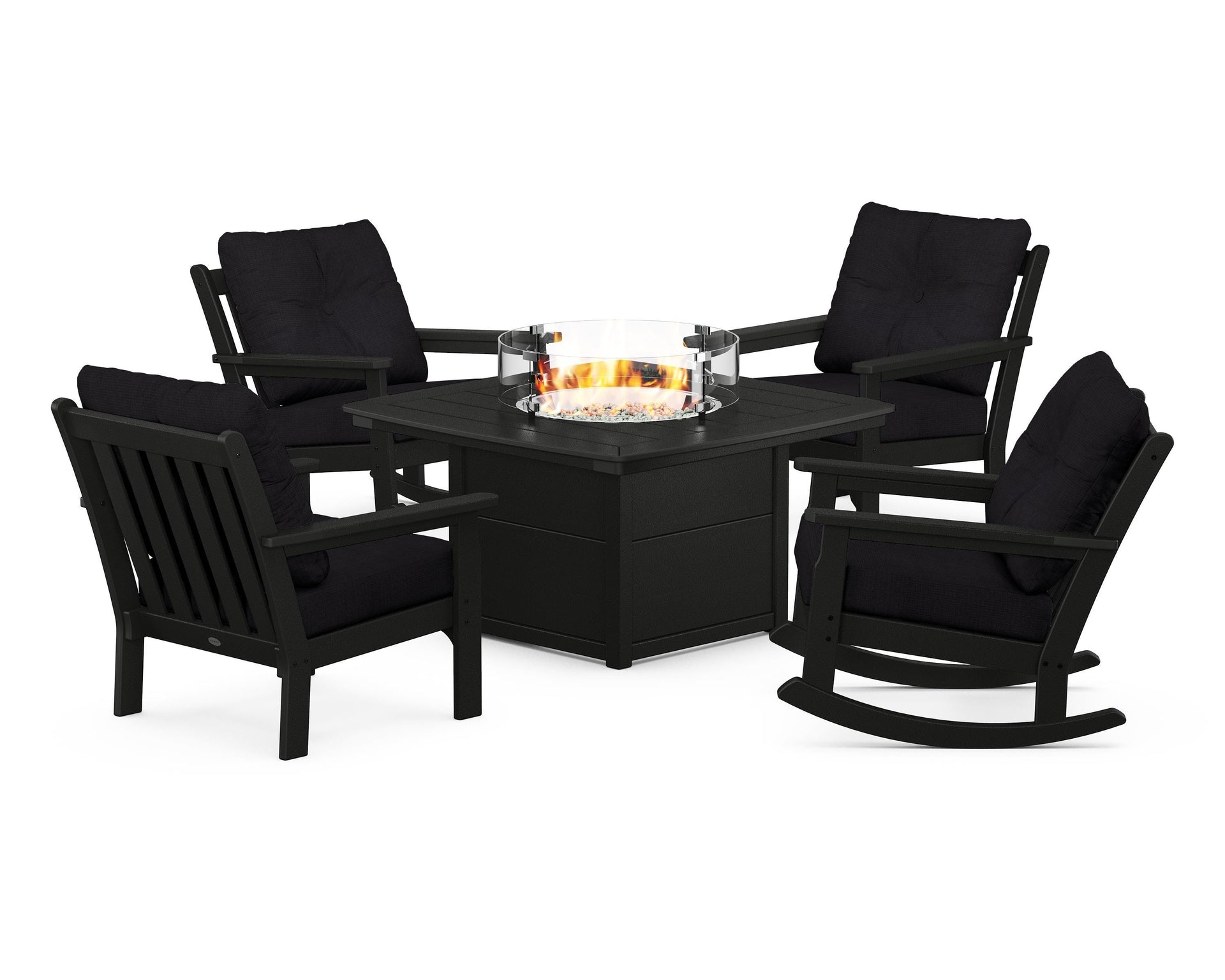 Vineyard 5-Piece Deep Seating Rocking Chair Conversation Set with Fire Pit Table