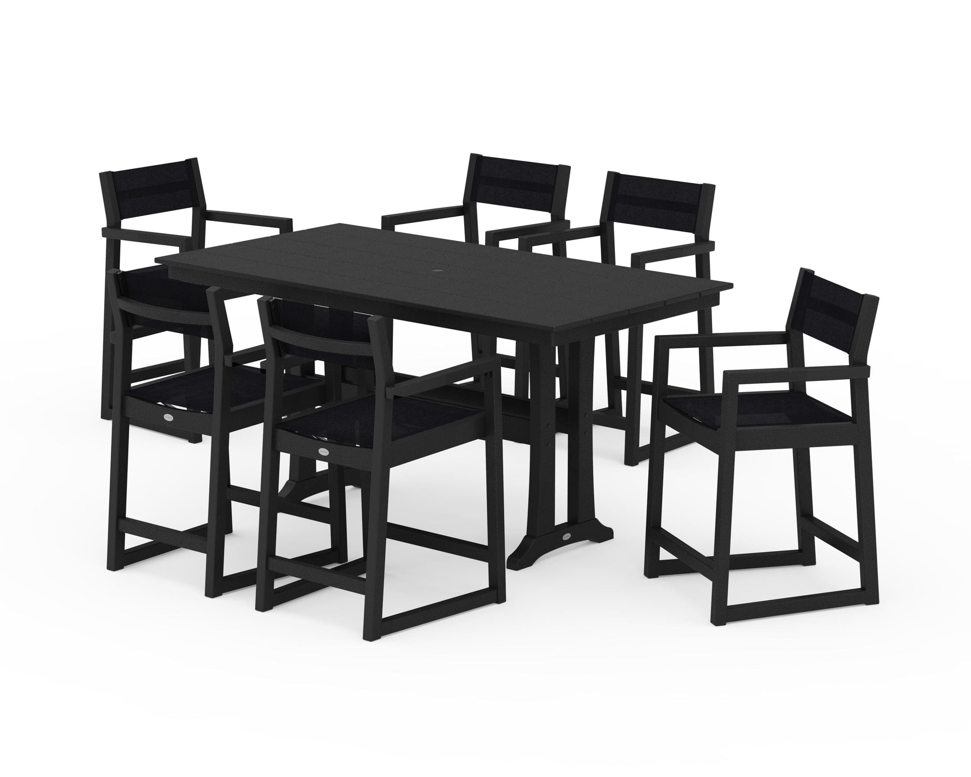 EDGE Sling Arm Chair 7-Piece Farmhouse Counter Set with Trestle Legs