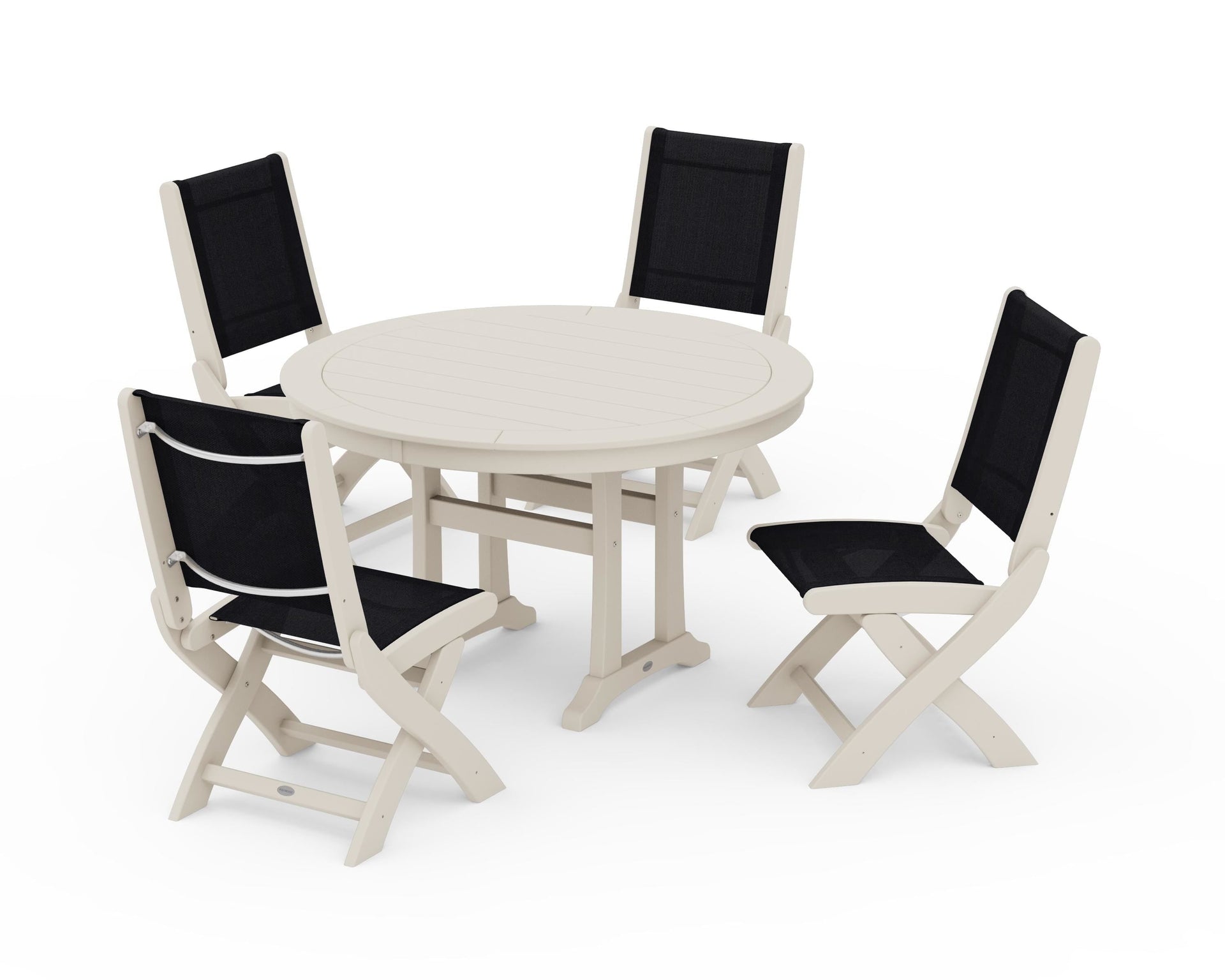 Coastal Folding Side Chair 5-Piece Round Dining Set With Trestle Legs