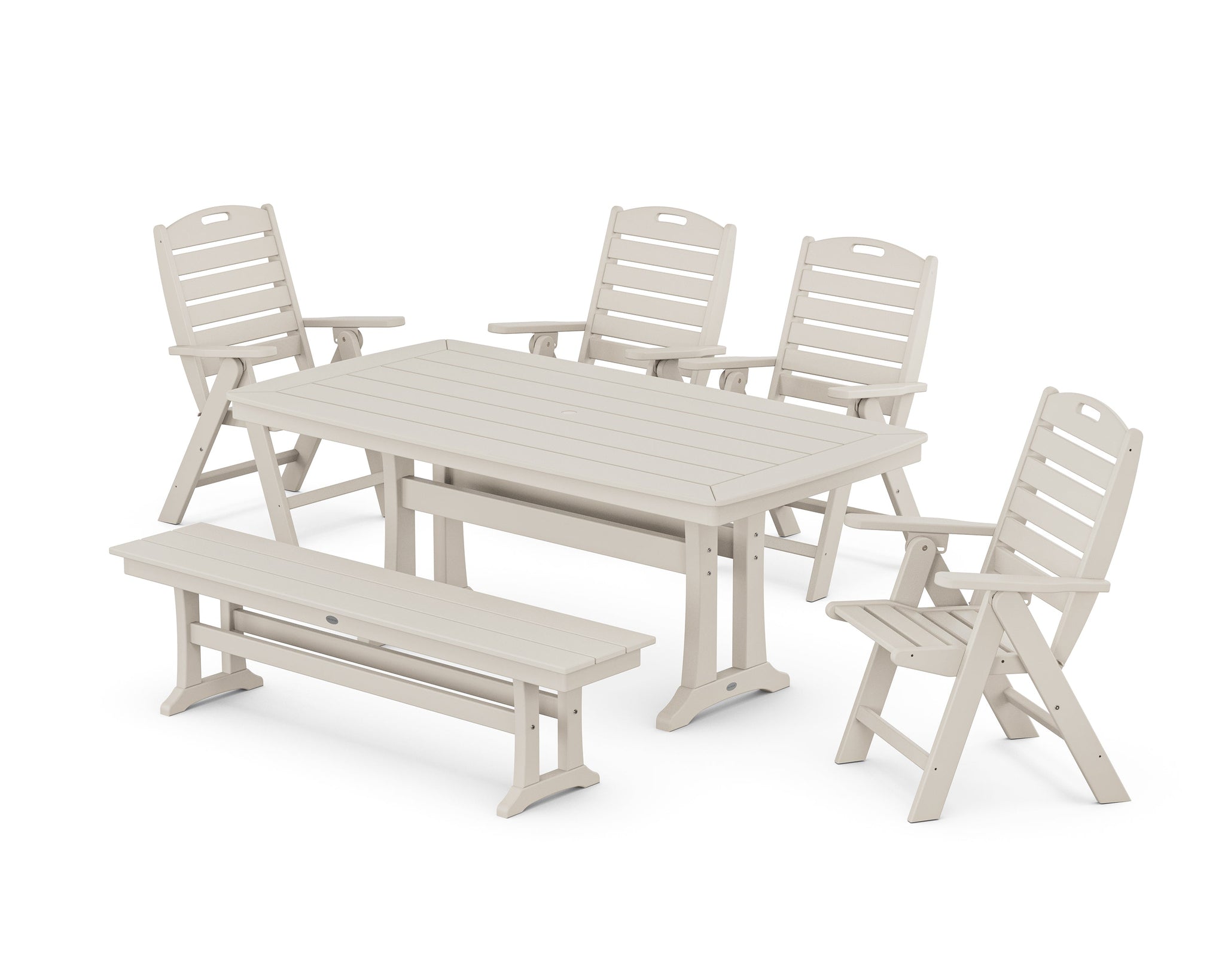 Nautical Highback 6-Piece Dining Set with Trestle Legs and Bench