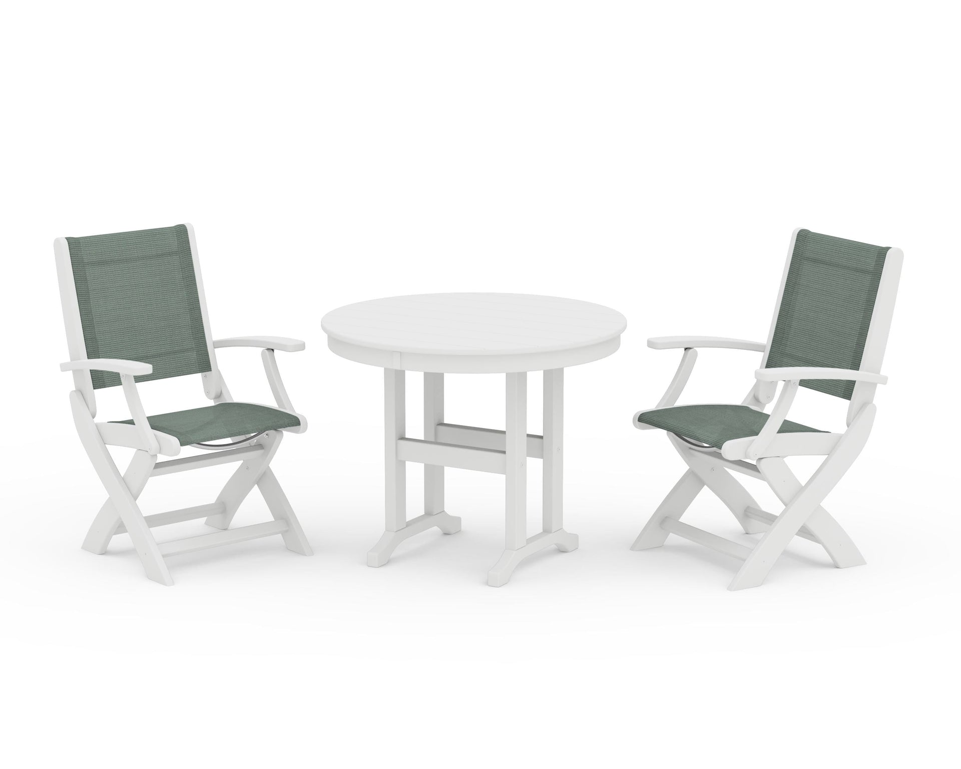 Coastal Folding Chair 3-Piece Round Dining Set