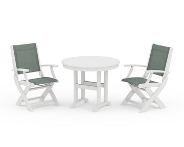 Coastal Folding Chair 3-Piece Round Dining Set