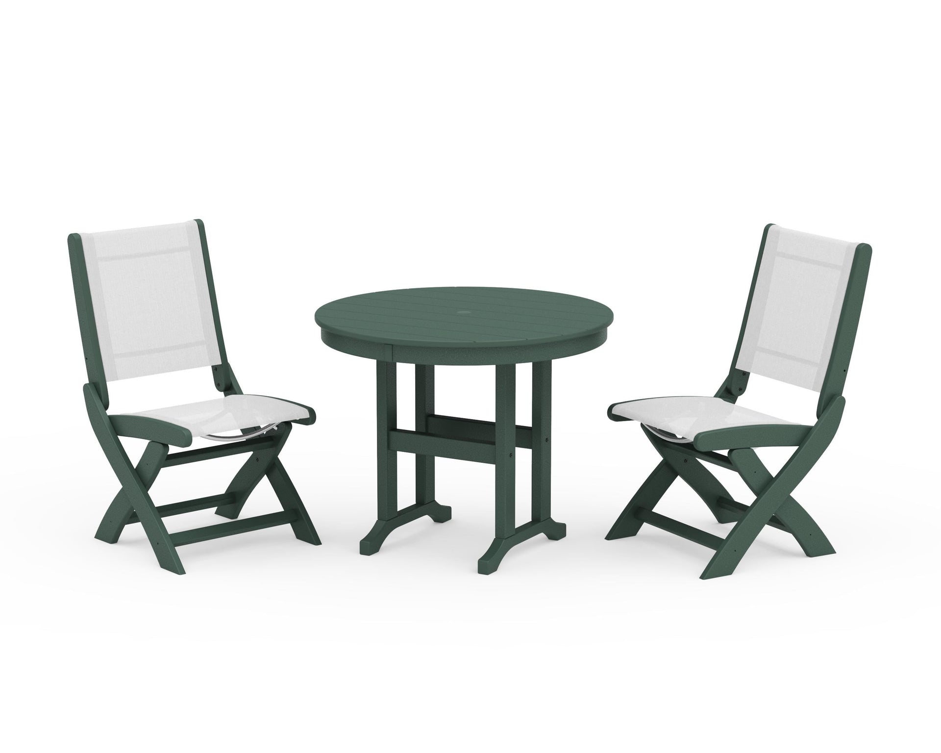 Coastal Folding Side Chair 3-Piece Round Dining Set