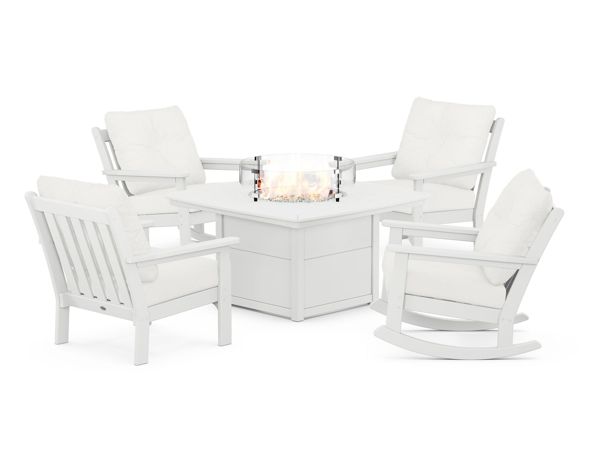 Vineyard 5-Piece Deep Seating Rocking Chair Conversation Set with Fire Pit Table