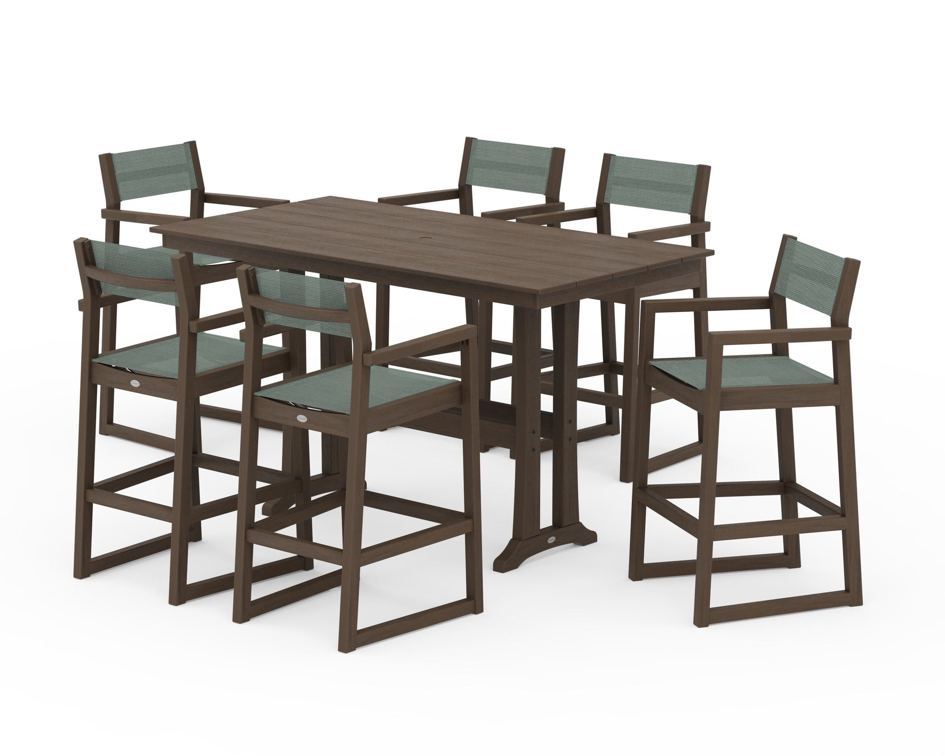 EDGE Sling Arm Chair 7-Piece Farmhouse Bar Set with Trestle Legs