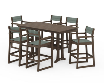 EDGE Sling Arm Chair 7-Piece Farmhouse Bar Set with Trestle Legs