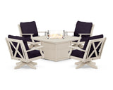 Braxton 5-Piece Deep Seating Swivel Conversation Set with Fire Pit Table
