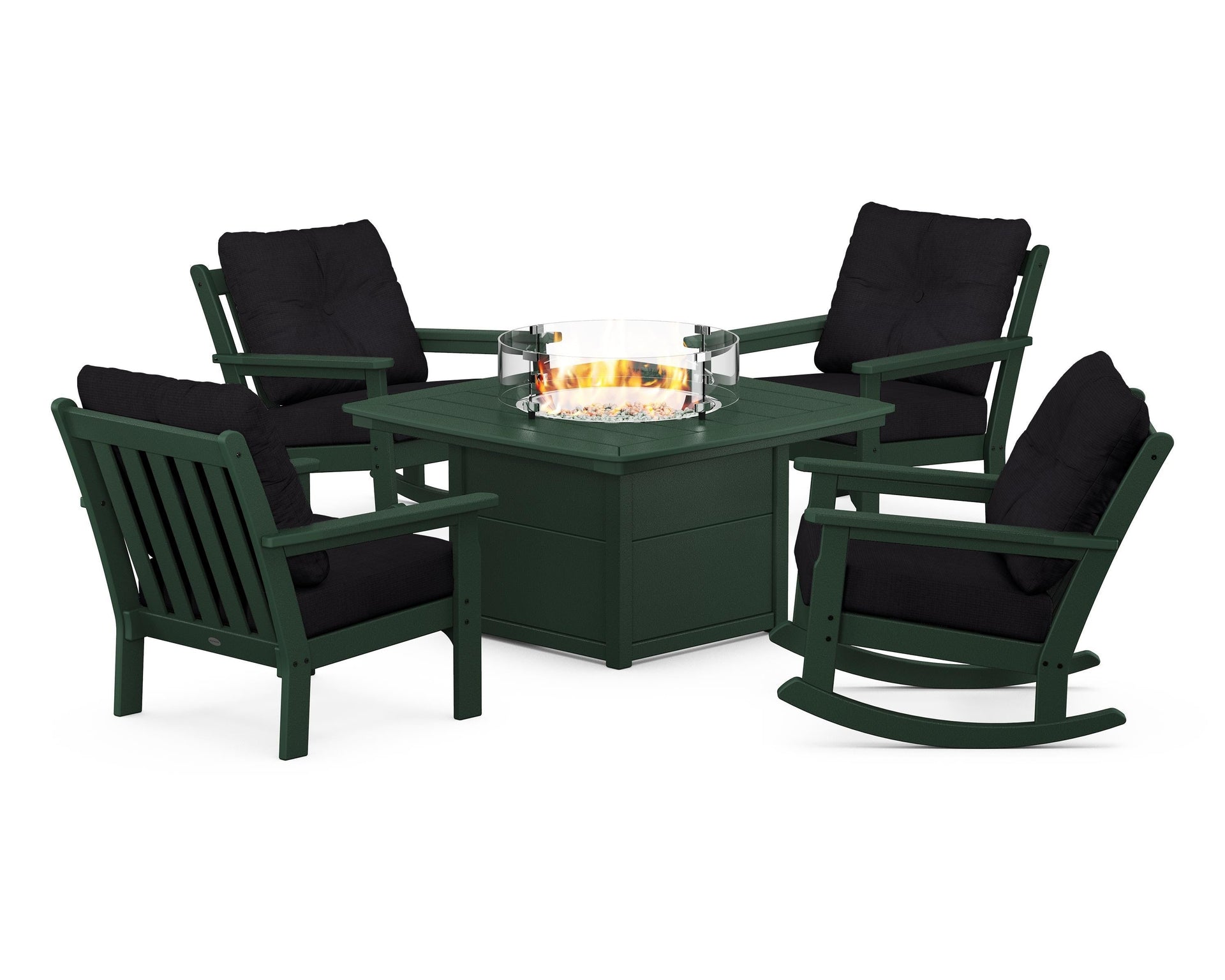 Vineyard 5-Piece Deep Seating Rocking Chair Conversation Set with Fire Pit Table